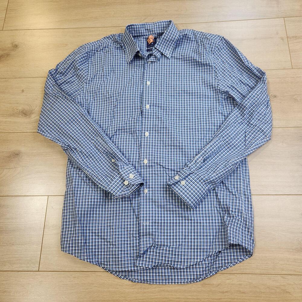 Johnnie-O Surfside Shirt Mens Medium Blue Check Long Sleeve Button Up Cotton